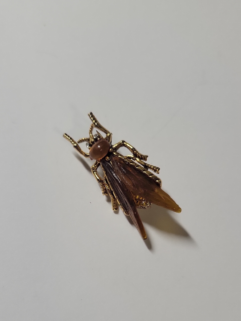 Gold Tone Insect Brooch with Amber Tones and Brown Accents